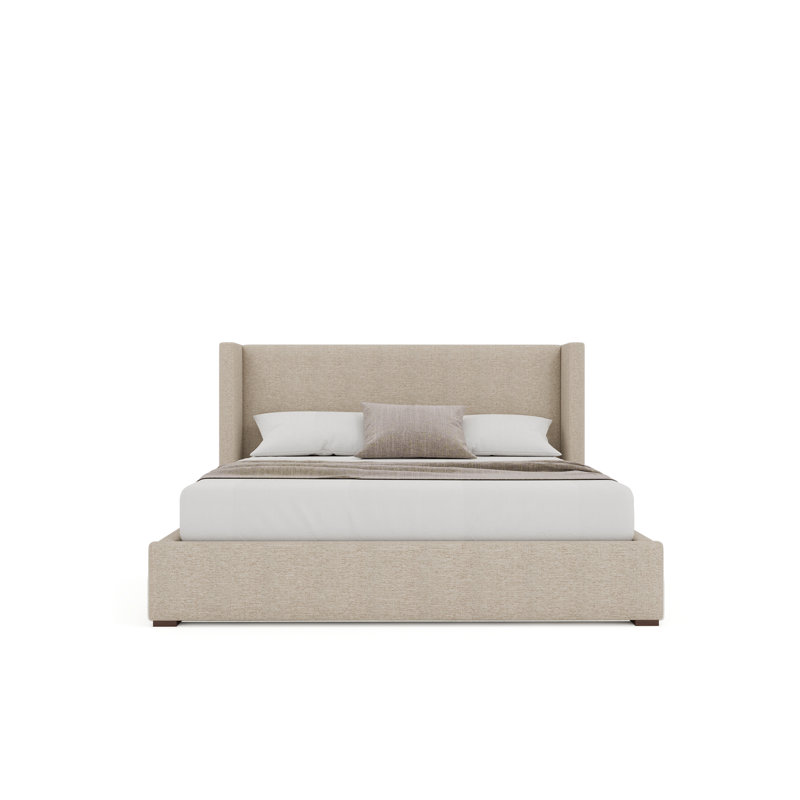 Vegan Leather Wingback Bed, Queen, Light Brown