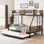 Lit superposé simple en métal noir mat et panneau de fibres à densité moyenne avec lit gigogne, peu encombrant avec rangement sous le lit pour les petites chambres familiales