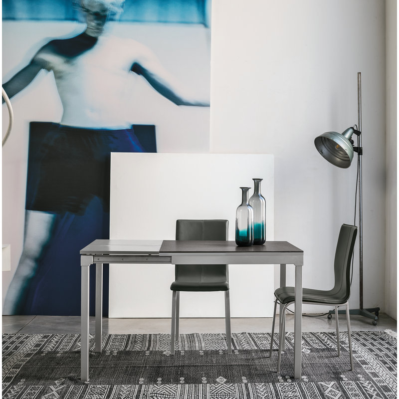 Abigayle Glass Top Metal Base Dining Table, Graphite, 75cm H x 85cm L x 80cm W
