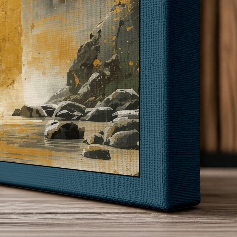 Waterfall in Shadow Landscape - Wrapped Canvas, 30x20 - 76.2 x 50.8 cm, Teal Border