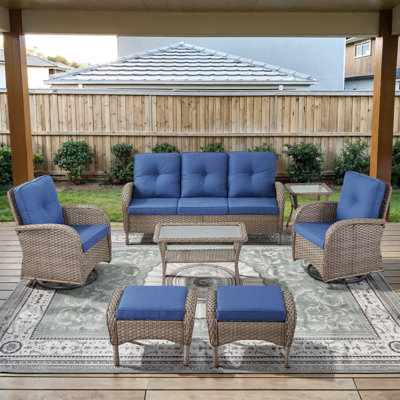 Esquer 7-Pieces Outdoor Courtyard Wicker Sofa Conversation Set With Swivel Chairs