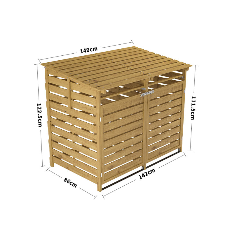150cm W x 86cm D Outdoor Spruce Wood Garbage Can Garden Storage Shed