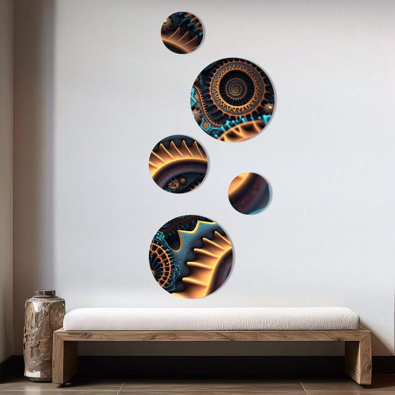Fractal Wave In Turquoise and Gold I - Modern Geometric Metal Wall Décor
