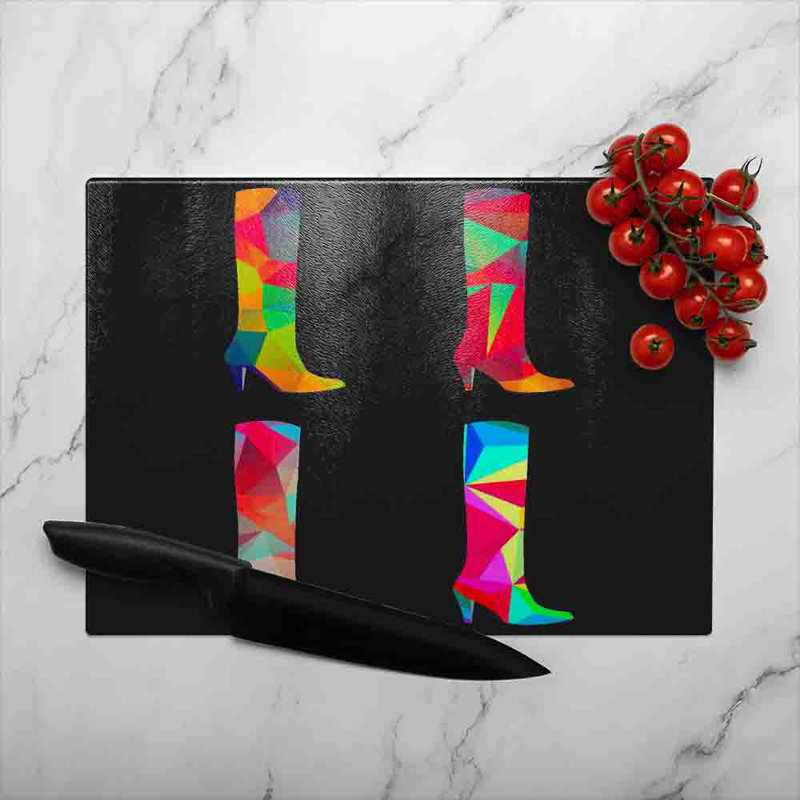 Geometric Boots Glass Chopping Board
