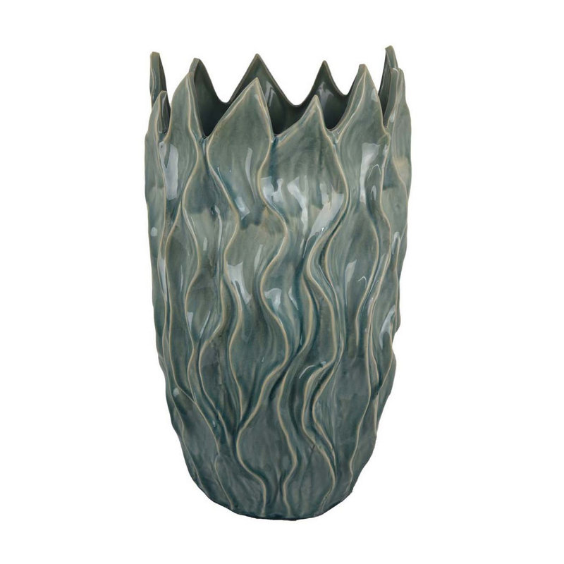 Vase décoratif Esen, motif abstrait de vagues, céramique verte, H 21,5 po x l 12,5 po x P 12,5 po