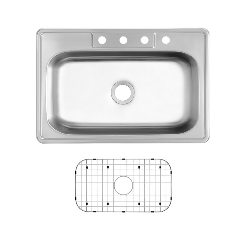 Évier de cuisine à cuve simple à poser en acier inoxydable
