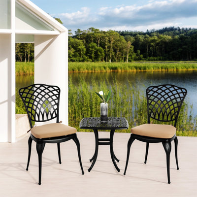 Bistro Set 3 Piece Rustproof Cast Aluminum Patio Furniture Sets 2 Chairs And 1 Round Table Outdoor
