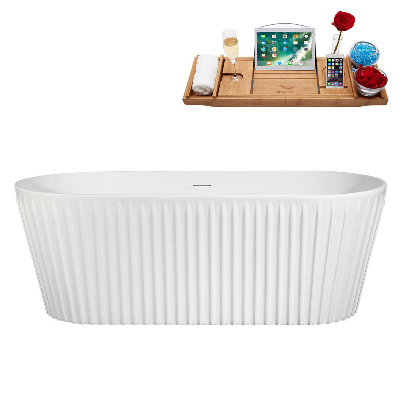 Baignoire autoportante 63 "avec drain interne Streamline, Blanc lustré