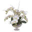 Real Touch White Phalaenopsis Orchids Flower Arrangement In Round Silver Glass Pedestal Bowl