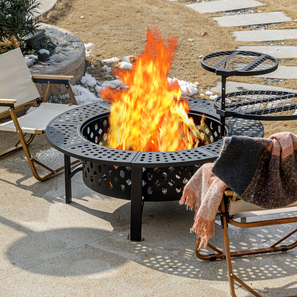 Darby Home Co Hayler Wood Burning Outdoor Fire Pit Table with Lid ...