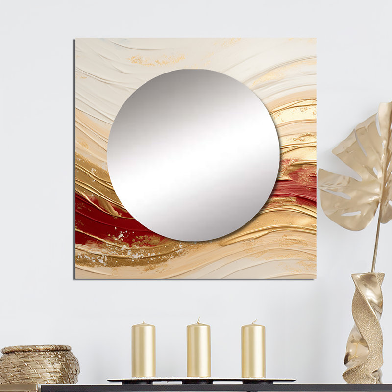 Alinea - Grand miroir carré à formes abstraites or et rouge à fusion douce pour décoration murale, 23 po x 23 po