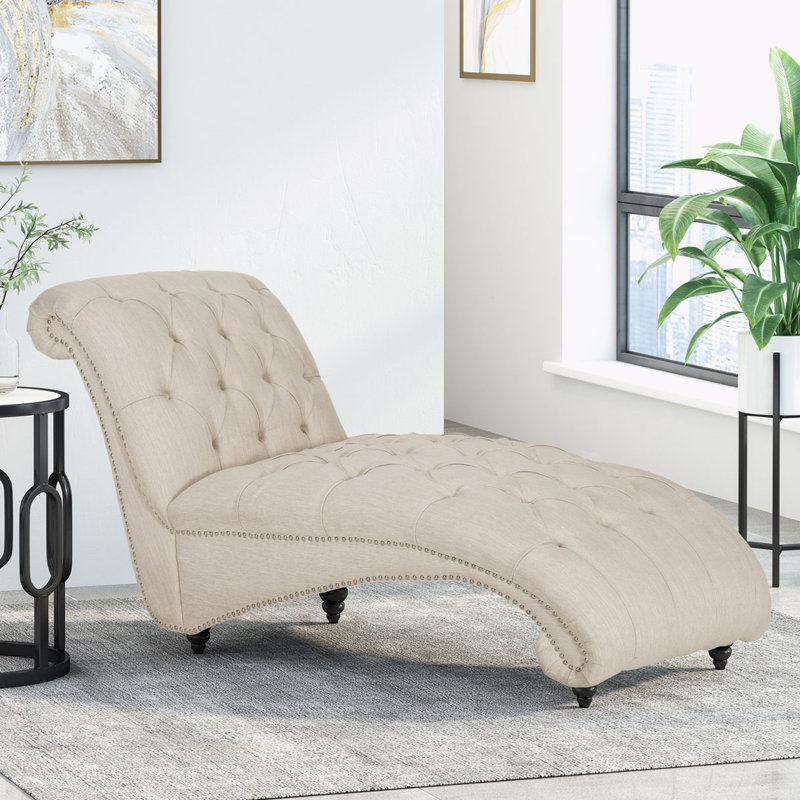 Chaise longue sans accoudoirs touffetée, Beige