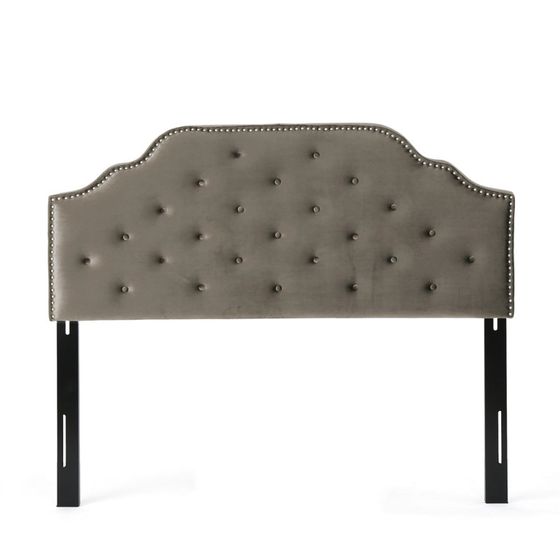 Queen&Full Sized Headboard In Style, Grey Velvet Upholstery, Button Diamond Stitch And Delightful Nailhead Decorations, Assembly Required With Finish, Highlighting Design, Alluring Details,