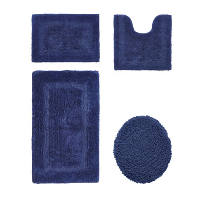 Lux  Premium 2370 GSM 100% Cotton 4 Piece Bath Rug Sets, Machine Washable, Super Absorbent & Tufted Weave Reversible Bath Mat for Bathroom, Shower, and Tub, Oeko-Tex Certified Bathroom Rugs, Navy