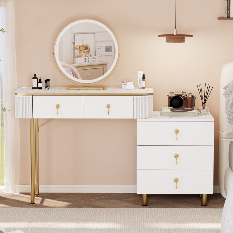 Makeup Vanity Desk with Mirror and Lights, White