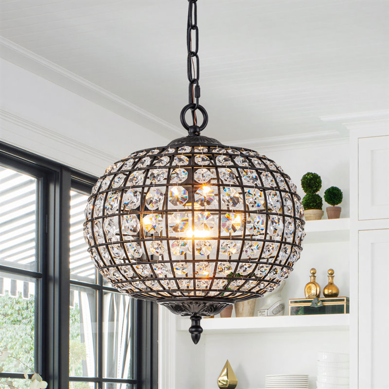Luminaire suspendu sphère ovale en cristal 1 lumière, Noir