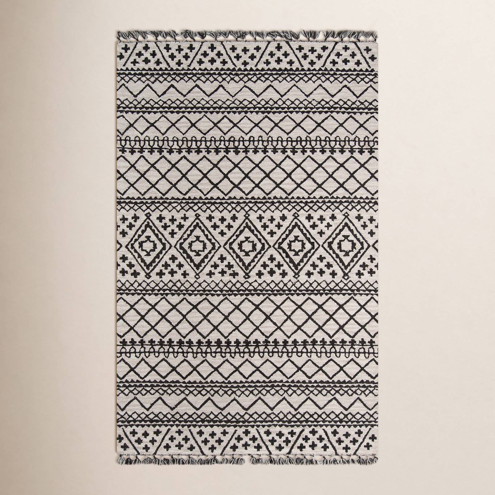 Bronte Black Gray Hand-Tufted Wool Rug, Rectangle 5' x 8'