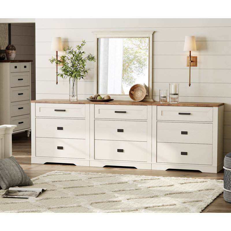 Laziza  Farmhouse 9 Drawers Dresser For Bedroom,94 Inch 3 In 1 Dresser With Small Chest Of Drawers,Mid Century Modern Wooden Closet Storage Organizer For Living Room, Hallway
