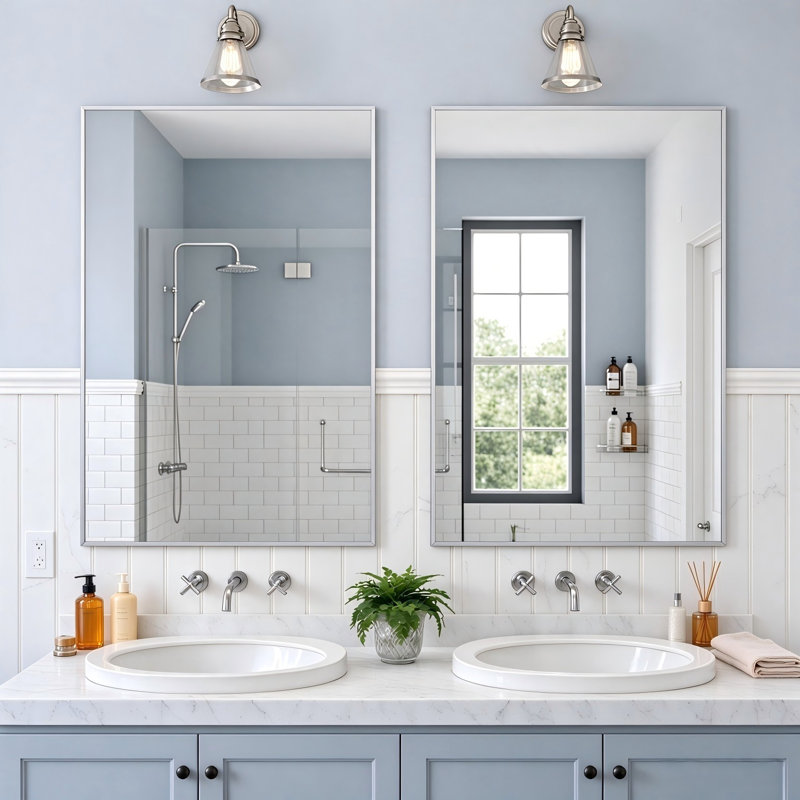 Set of 2  Rectangle Metal Framed Wall Mirror Bathroom Mirror Dresser Mirror, 91×61 cm/120×55 cm, 91 cm H x 61 cm W, Silver