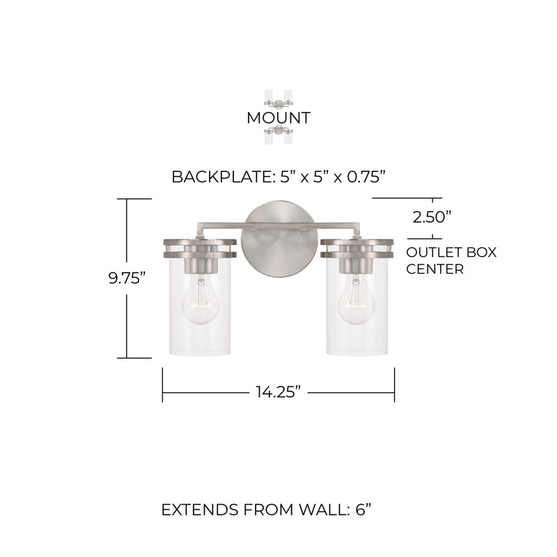 2 - Light Dimmable Vanity Light, Silver