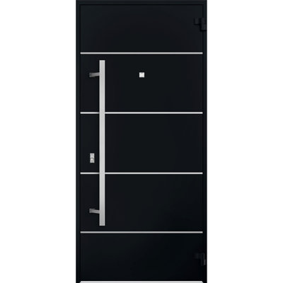 Porte avant en acier pré-suspendue à l'avant / deux portes en émail noir et acier inoxydable 6083 - entrée moderne en métal peint à gauche l 36 po x H 80 po