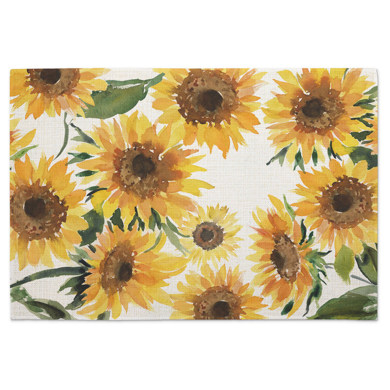 Rosalind Wheeler Sunflowers 4-Pack Cotton Blend Rectangular Placemats
