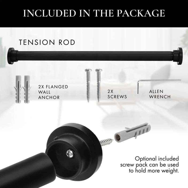 Black Adjustable Metal Spring Tension Rod, 24-42 Inches