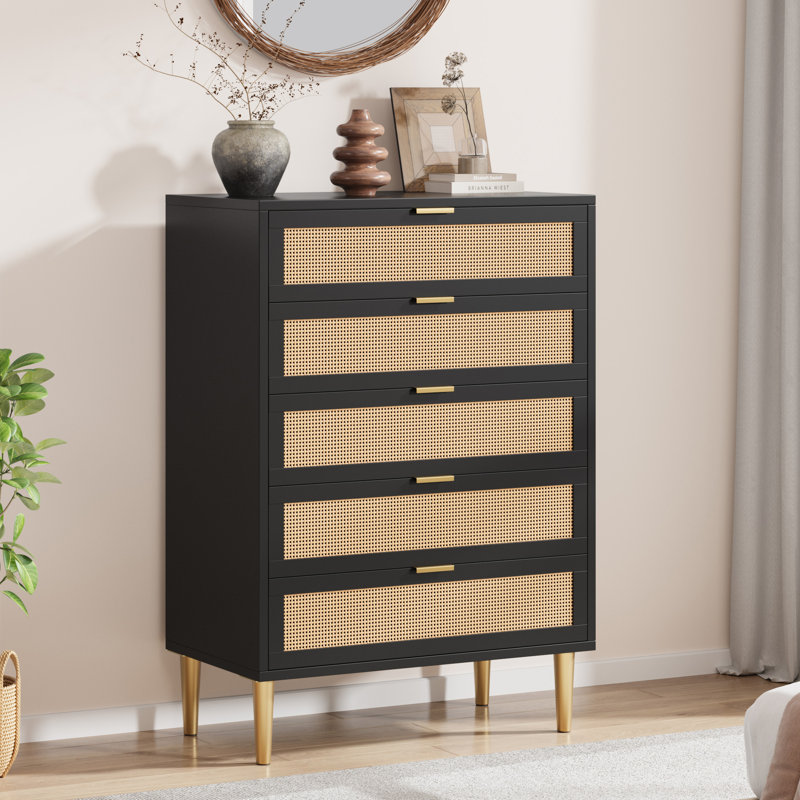 Commode 5 tiroirs Modern Farmhouse Rattan