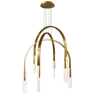 Lustre en laiton de 96,5 cm (38 po) avec éclairage DEL intégré et verre travaillé à la main