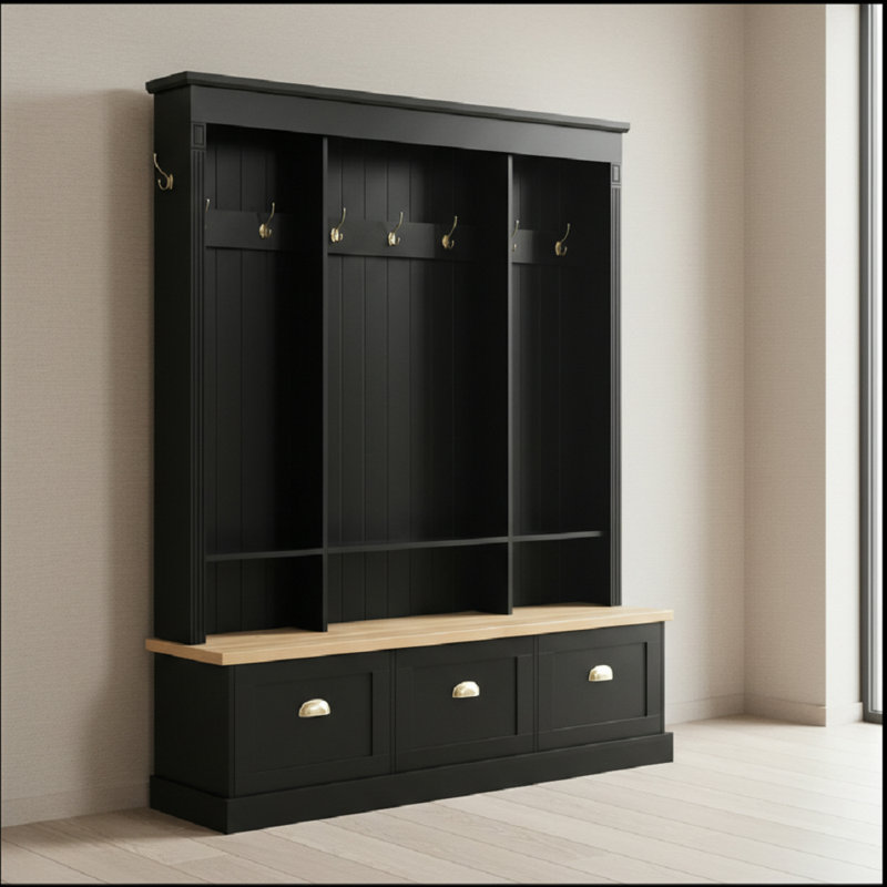 Arbre d'entrée 75,5 po avec éclairage à DEL intégré et 3 grandes armoires, Black