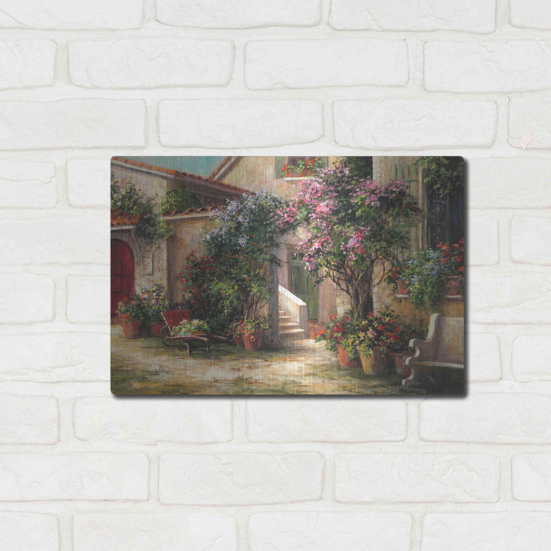 «Garden Courtyard» par Art Fronckowiak - reproduction d'art sur métal sans cadre, H 16 po x l 12 po x P 0,13 po