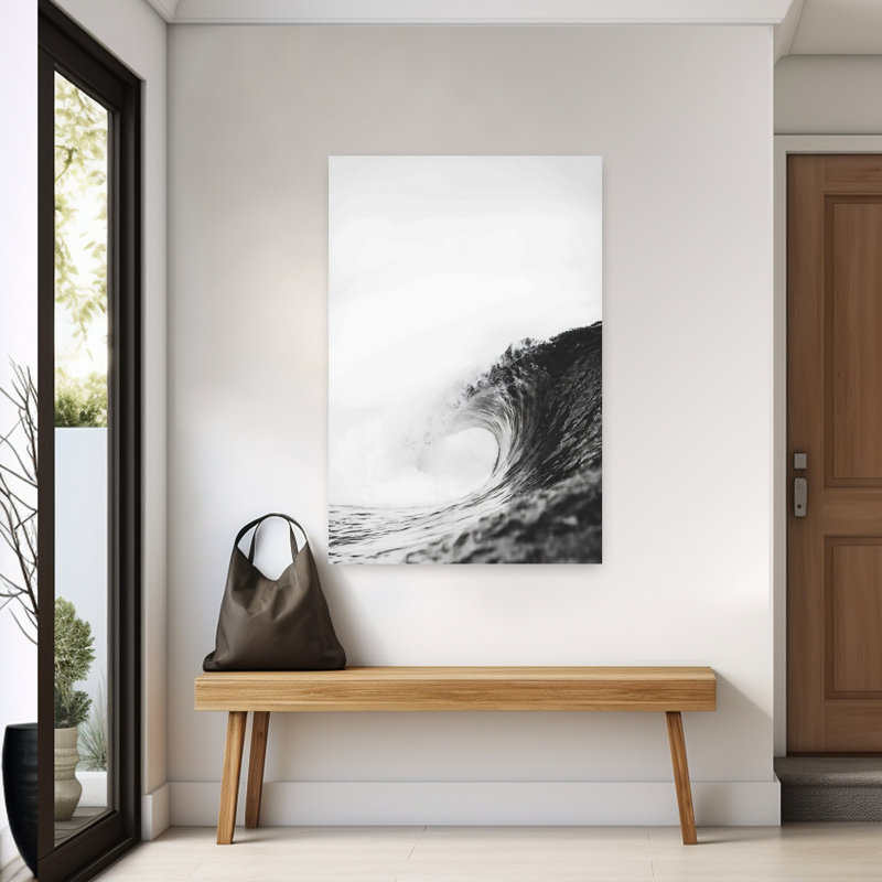 Vague BW, art mural abstrait contemporain, H 60 po x l 40 po
