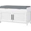 Banc à chaussures blanc avec compartiments cachés, siège rembourré, tablettes réglables, portes à volets pour la chambre à coucher, rangement pour portes, capacité de poids maximale de 352 lb