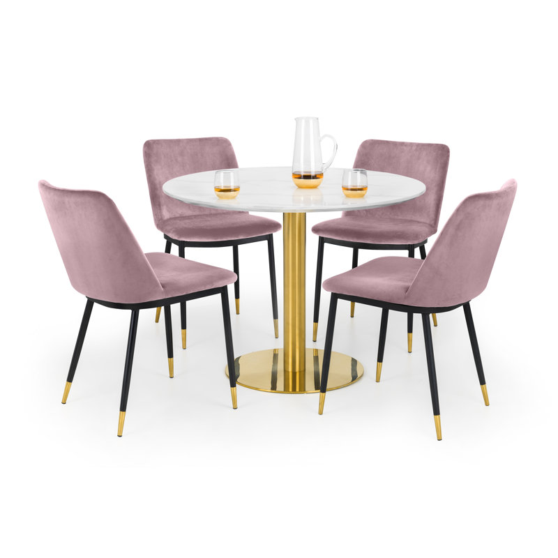 Gerson 127cm H Velvet Upholstered Side Chair in Blue, Dusky Pink