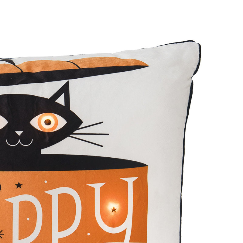 Festive Fright Cat Light-Up LED Light-Up Halloween Throw Pillow