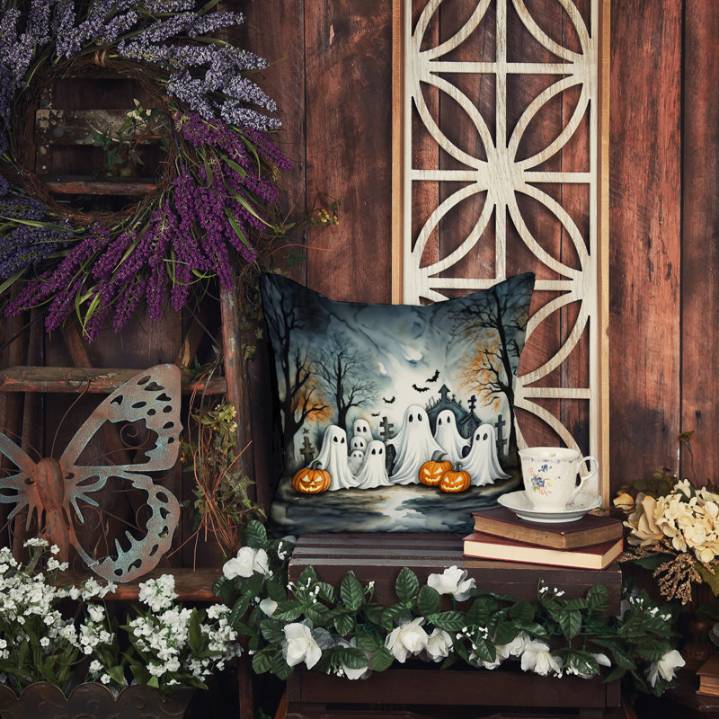 Coussin décoratif intérieur / extérieur en polyester More / Spooky More Spooky Halloween, 14 po x 14 po