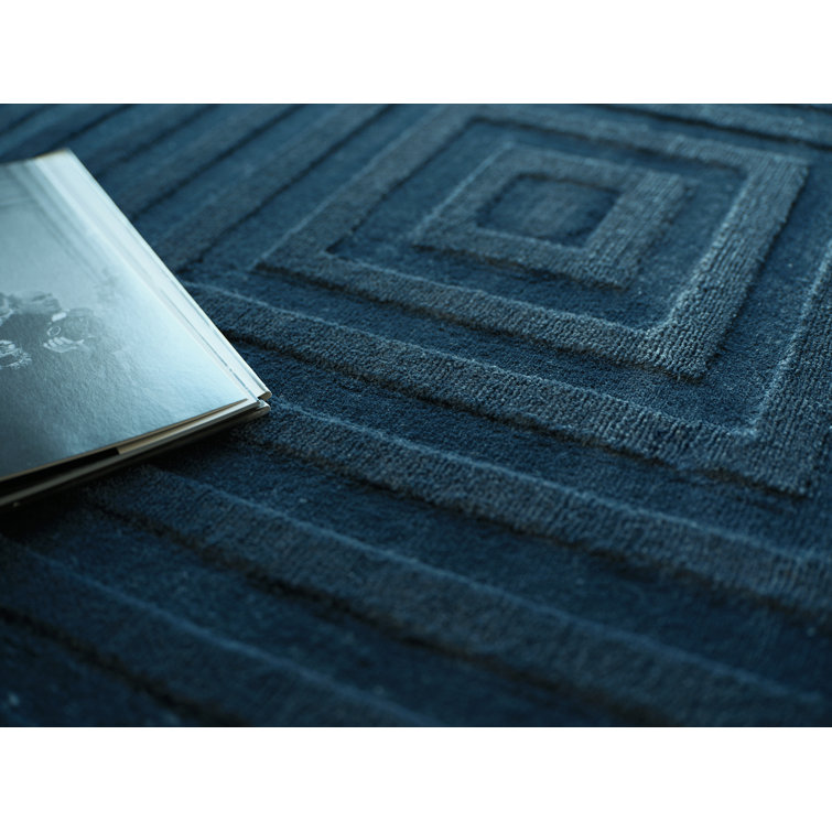 Tovello Modern Handmade Silky Nylon Navy Area Rug