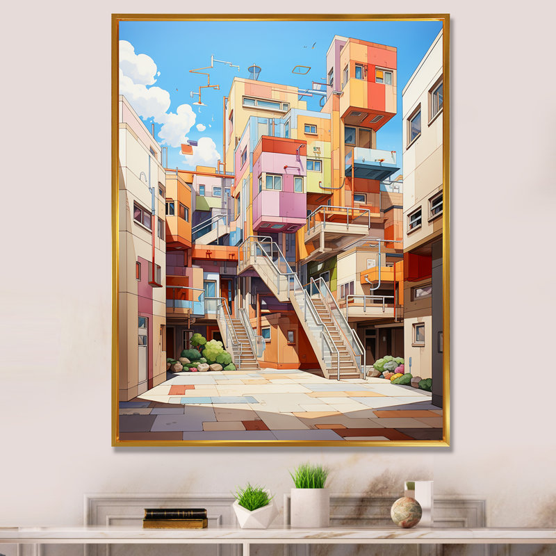 Architecture, bâtiment, savoir infini II, art mural de salon urbain, H 20 po x l 12 po x P 1 po, Cadre flottant doré