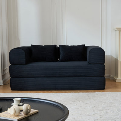 59'' Convertible Sleeper Sofa Bed With Cylindrical Pillow, Corduroy Folding Mattress Couch For Small Spaces