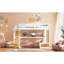 Lit mezzanine double blanc naturel avec bureau, tablettes, tablettes de rangement extravagantes et tiroirs