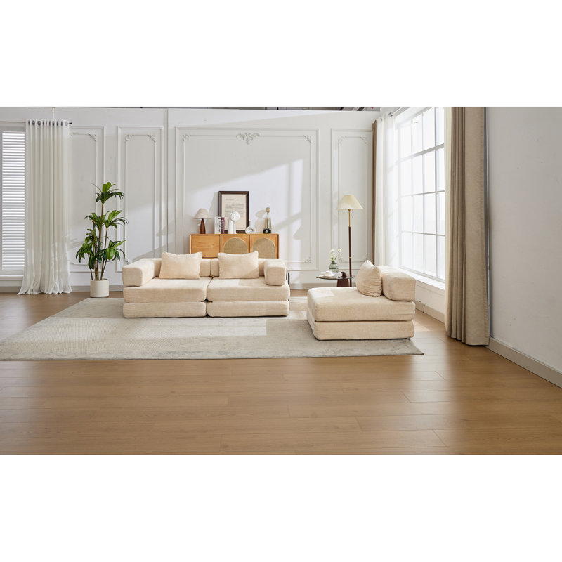 Canapé à compression, canapé-lit convertible au sol avec structure de forme fixe, canapé modulaire désossé, sans assemblage, tissu chenille pour le salon et la chambre à coucher