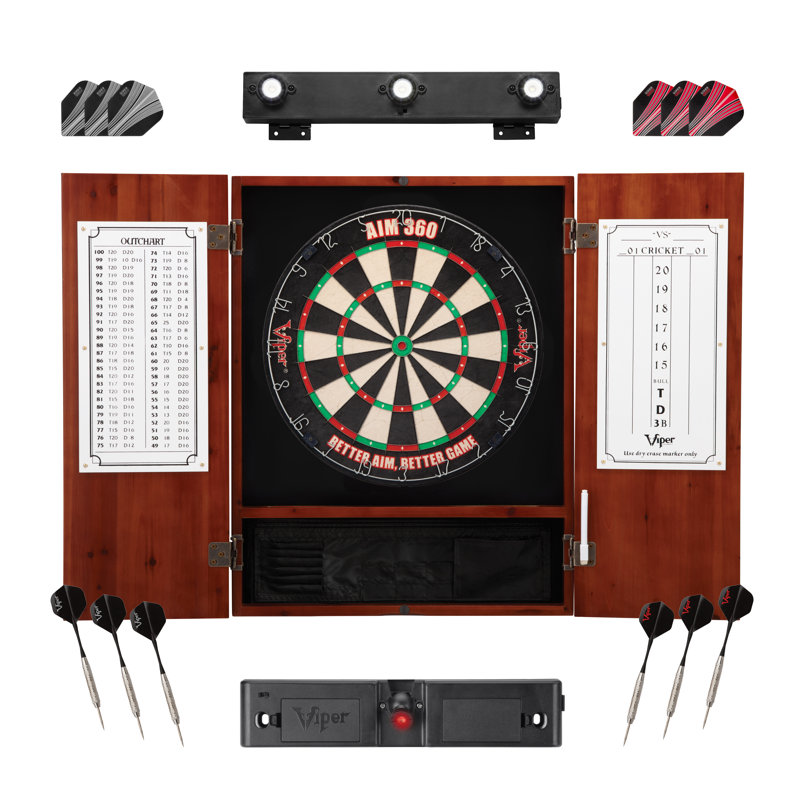 Jeu de fléchettes Viper AIM 360, armoire à cannelle Metropolitan, lumière de ligne de jet, jeu de fléchettes et fléchettes avec vol de rechange