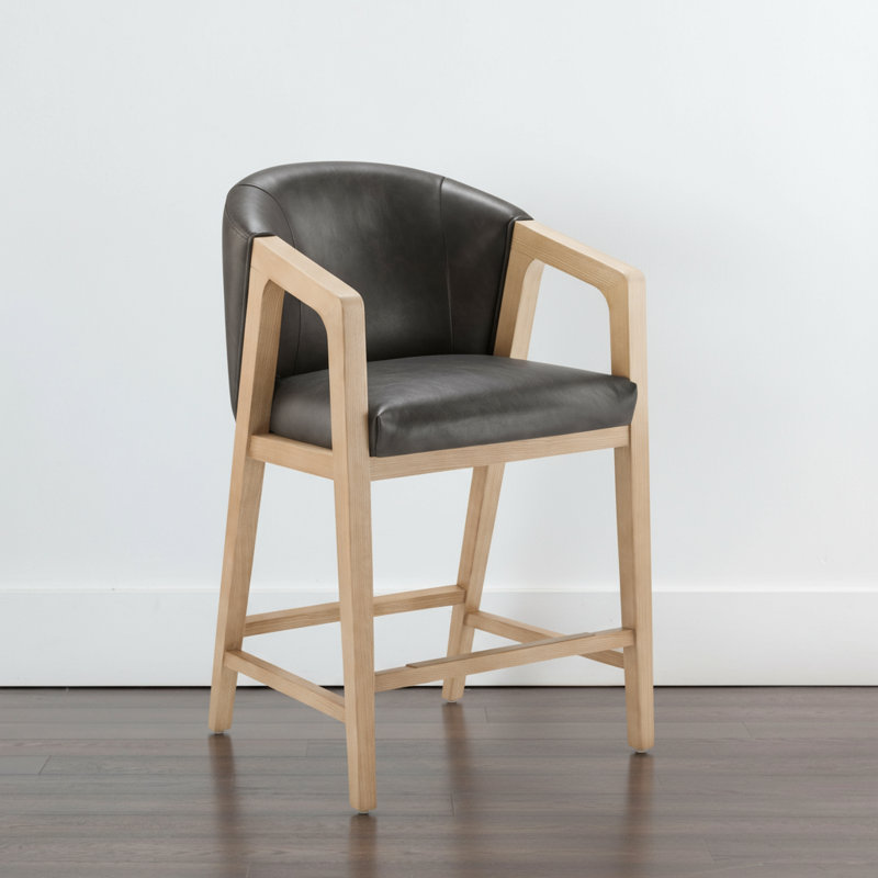 Daina Faux Leather Counter Stool With Exposed Wood, Copley Bison