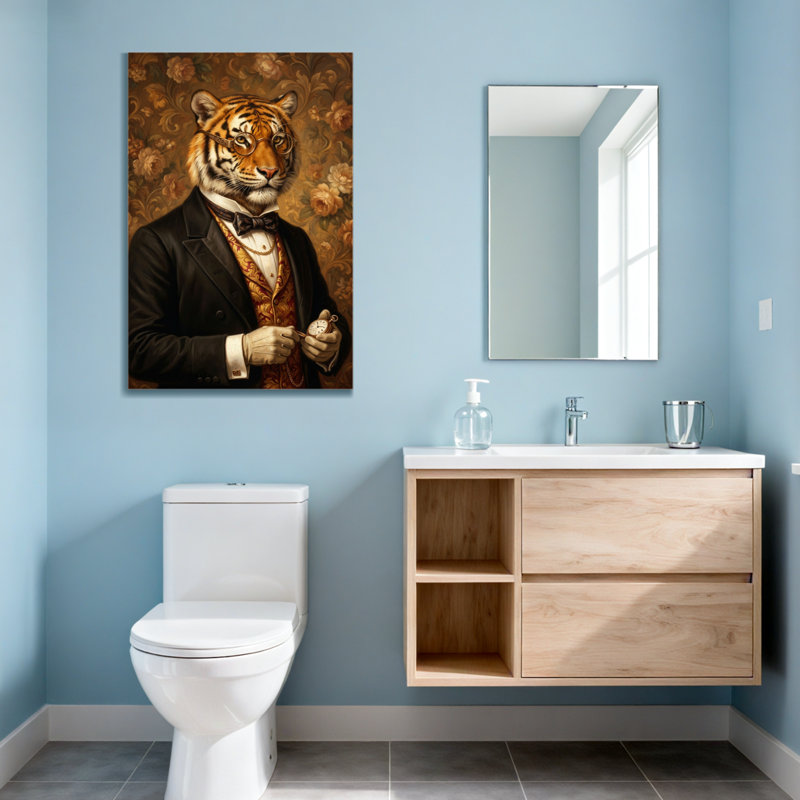 Animaux, tigre en costume avec montre de poche, H 18 po x l 12 po