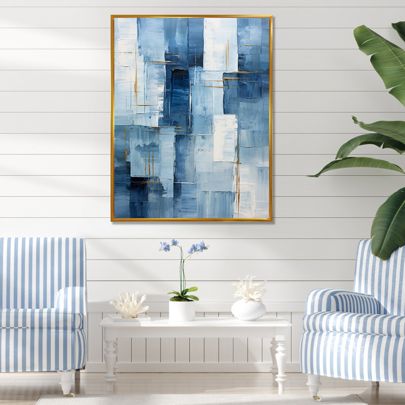 Blue Nautical Shapes II - Coastal Minimalisme, art mural, Cadre flottant doré, H 20 po x l 12 po x P 1 po