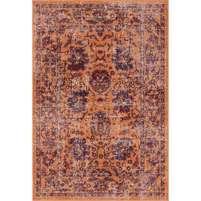  Tapis floral terre cuite, Rectangle 4 pi 1 po x 6 pi 1 po