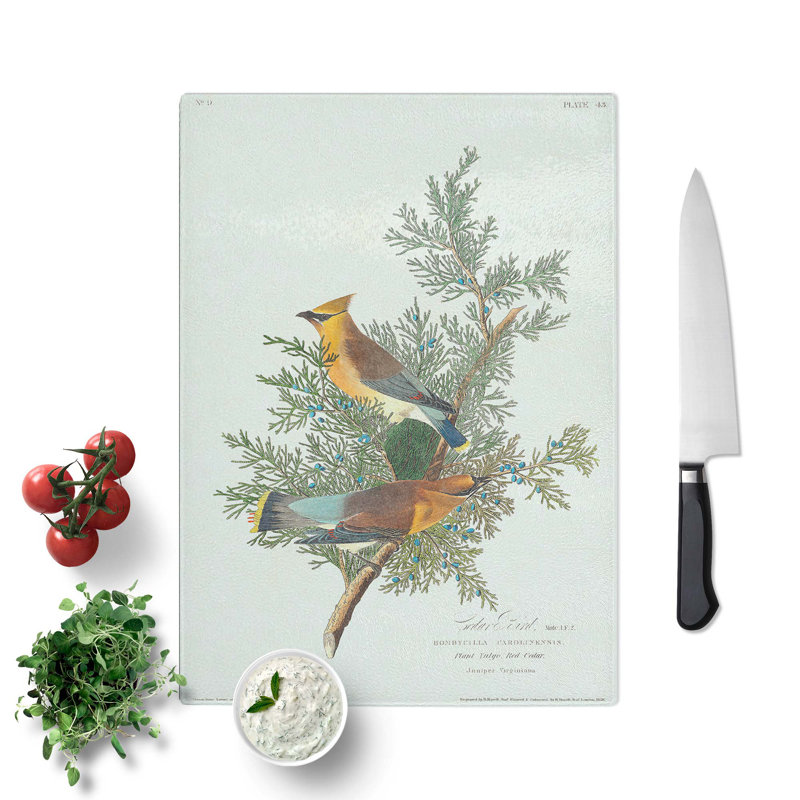 Tempered Glass Cedar Birds Chopping Board, 20 cm W x 28.5 cm L
