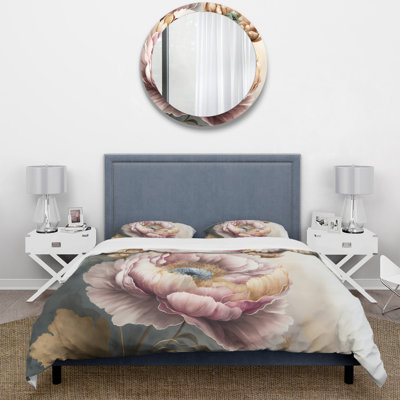 Pink And Gold Poppy Flowers I - Floral Poppy Duvet Cover Set - Microfiber Polyester