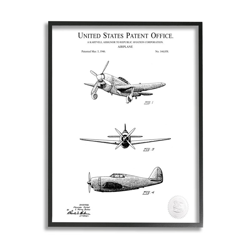 Schéma d'avion complexe, estampe numérique brevetée par Karl Hronek, H 14 po x l 11 po x P 1,5 po