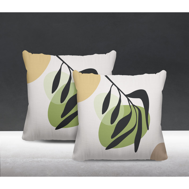 Jeté carré en polyester / mélange de polyester intérieur / extérieur, L 15 po x H 15 po, Chartreuse / beige